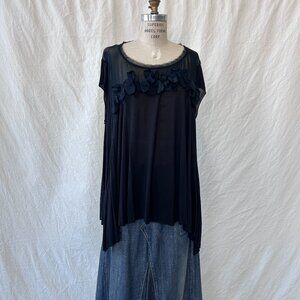 All Saints - Black Swing Top w/ Silk cut floral rosette detail
